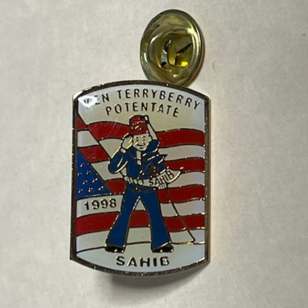 VTG 1998 Ken TerryBerry Potentate Sahib Shriners Lapel Hat Pin Red White Blue - Picture 3 of 6